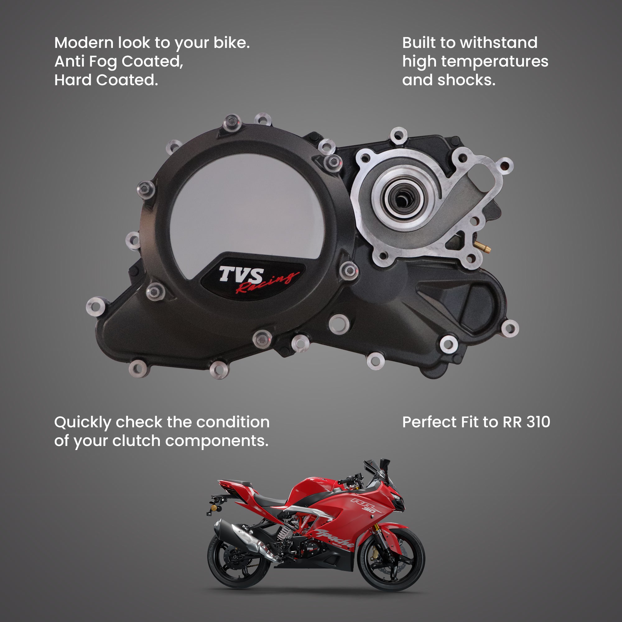 TVS Transparent Cover Clutch for RR 310|Titan Grey|Anti Fog